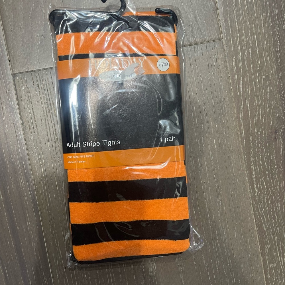Holiday Inspirations adult striped tights. NWT orange/black